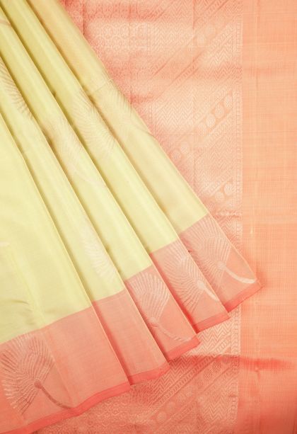 Macaroon Yellow Soft Silk Saree with Copper Zari Buttis (small Dots Or Motifs)