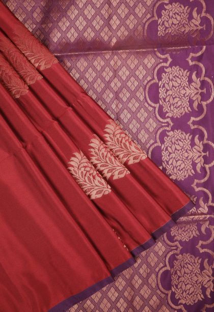 Apple Red Soft Silk Saree with Copper Zari Buttis (small Dots Or Motifs)