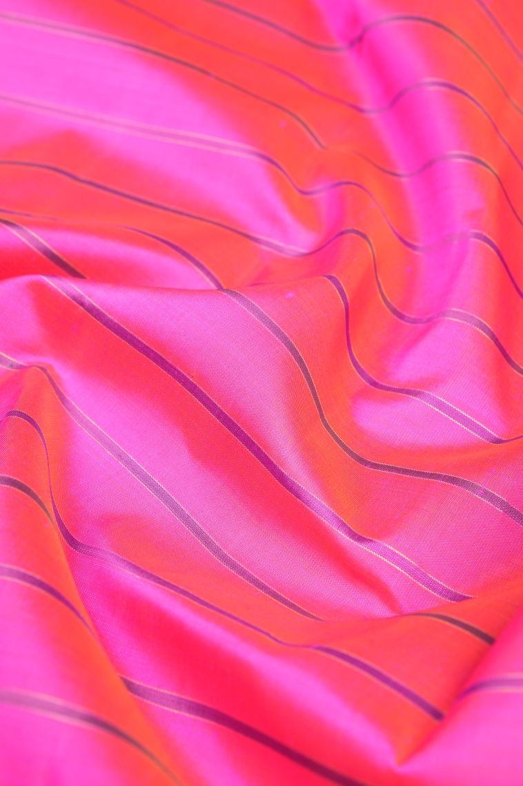 Taffy Pink Kanchipuram Silk Sarees with Gold Zari Stripes view 4