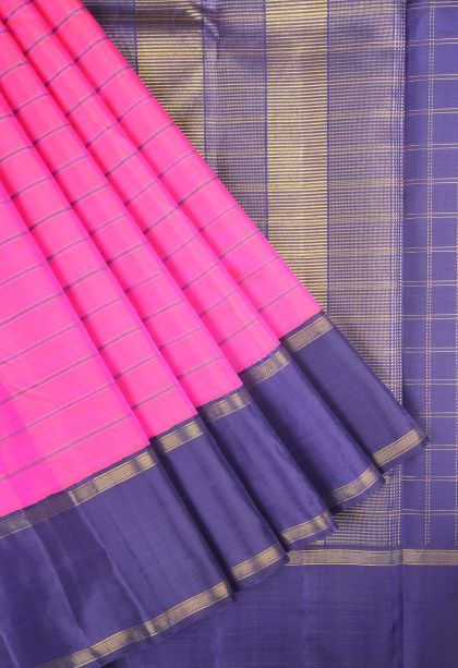 Taffy Pink Kanchipuram Silk Sarees with Gold Zari Stripes