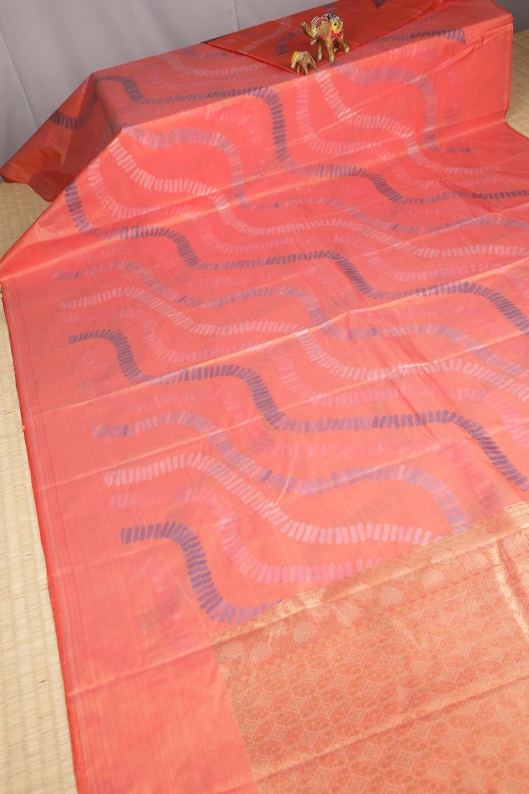 Peach Pink Soft Silk Sarees with Without Zari Zari Geometric Shapes view 2