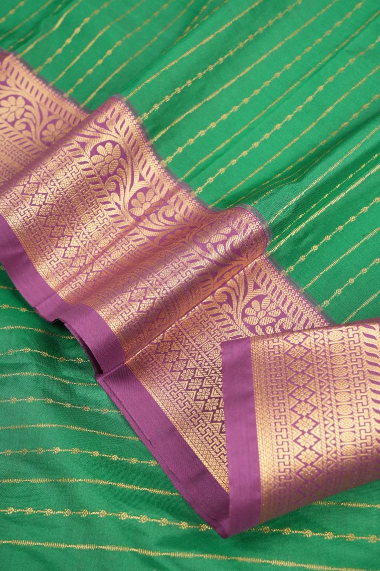 Pine Green Visiri Madippu Silk Sarees with Copper Zari Stripes view 4