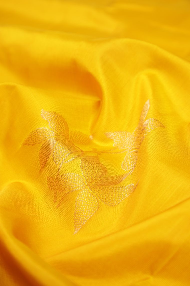 Lemon Yellow Soft Silk Saree with Copper Zari Buttis (small Dots Or Motifs) view 4