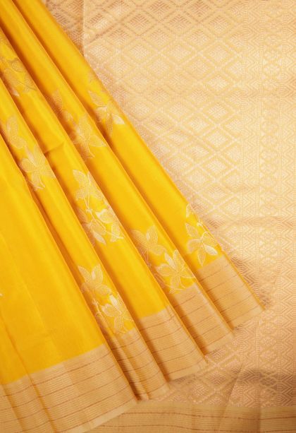 Lemon Yellow Soft Silk Saree with Copper Zari Buttis (small Dots Or Motifs)