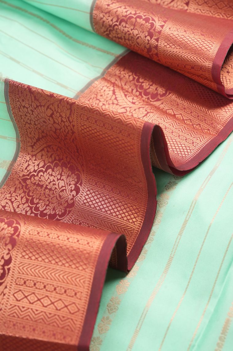 Arctic Blue Visiri Madippu Silk Sarees with Copper Zari Stripes view 4