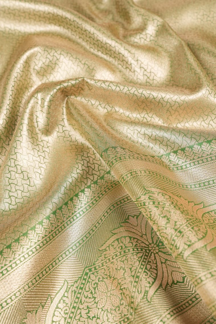 Moccon Green Tissue Silk Sarees with Copper Zari Floral Patterns view 3