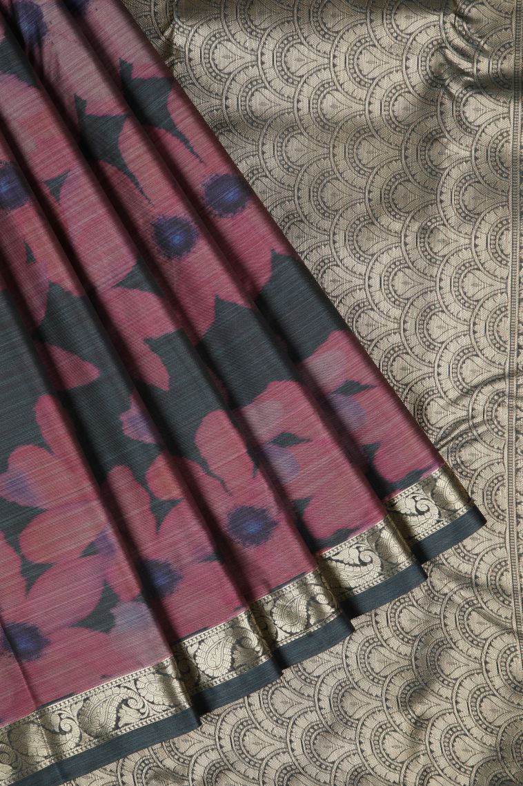 Jungle Black Soft Silk Sarees with Without Zari Zari Floral Patterns view 1