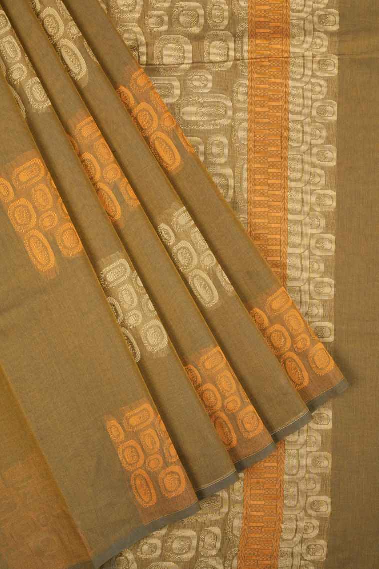 Olive Green Kovai Cotton Sarees with Without Zari Zari Buttis (small Dots Or Motifs) view 1