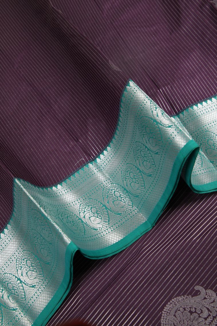 Mulberry Purple Visiri Madippu Silk Sarees with Silver Zari Stripes view 4