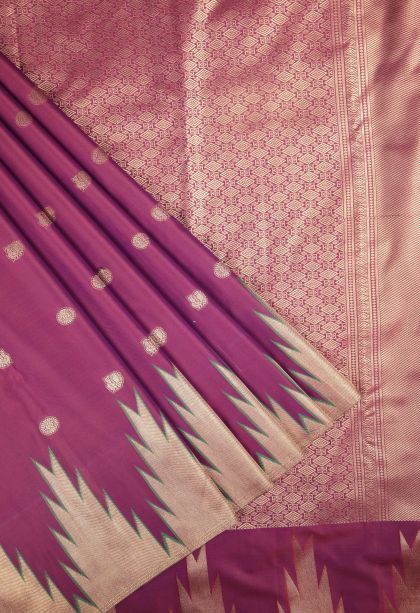 Bosenberry Purple Soft Silk Saree with Copper Zari Buttis (small Dots Or Motifs)