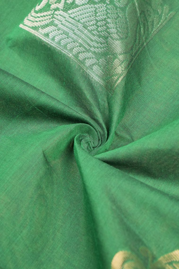 Basil Green Kovai Cotton Sarees with Without Zari Zari Buttis (small Dots Or Motifs) view 4