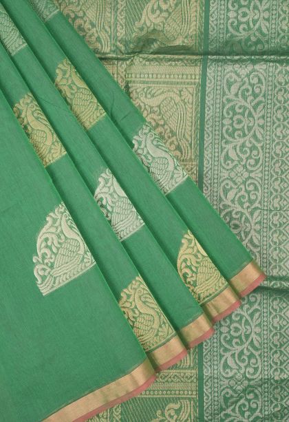 Basil Green Kovai Cotton Sarees with Without Zari Zari Buttis (small Dots Or Motifs)