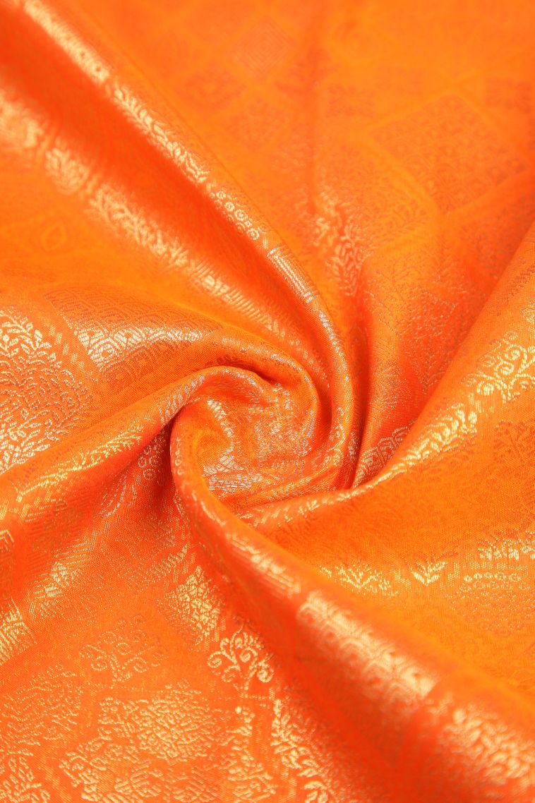 Carrot Orange Samudrika Pattu with Copper Zari Floral Patterns view 4