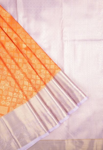 Carrot Orange Samudrika Pattu with Copper Zari Floral Patterns