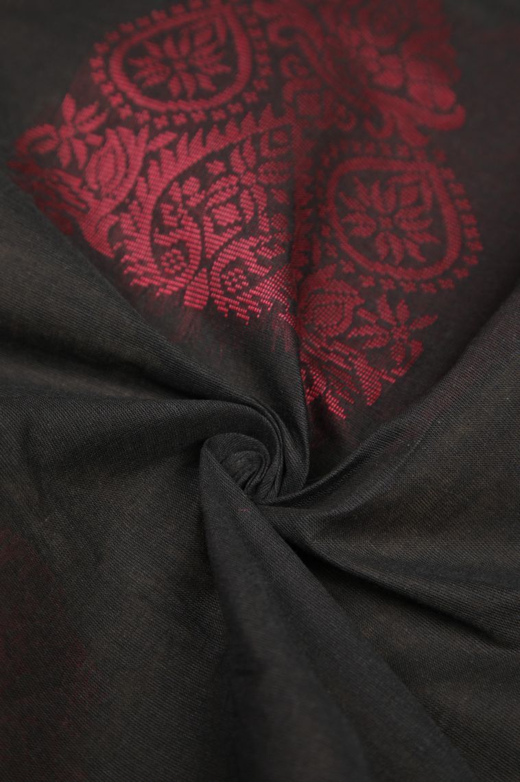 Charcoal Black Kovai Cotton Sarees with Without Zari Zari Buttis (small Dots Or Motifs) view 4