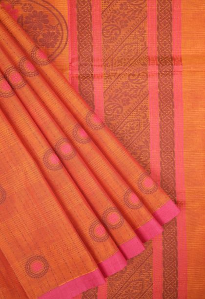 Apricot Orange Kovai Cotton Sarees with Without Zari Zari Buttis (small Dots Or Motifs)