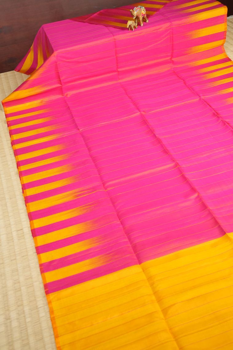 Strawberry Pink Soft Silk Saree with Without Zari Zari Plain view 2