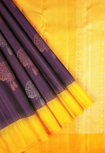 Bosenberry Purple Soft Silk Saree with Silver Zari Stripes