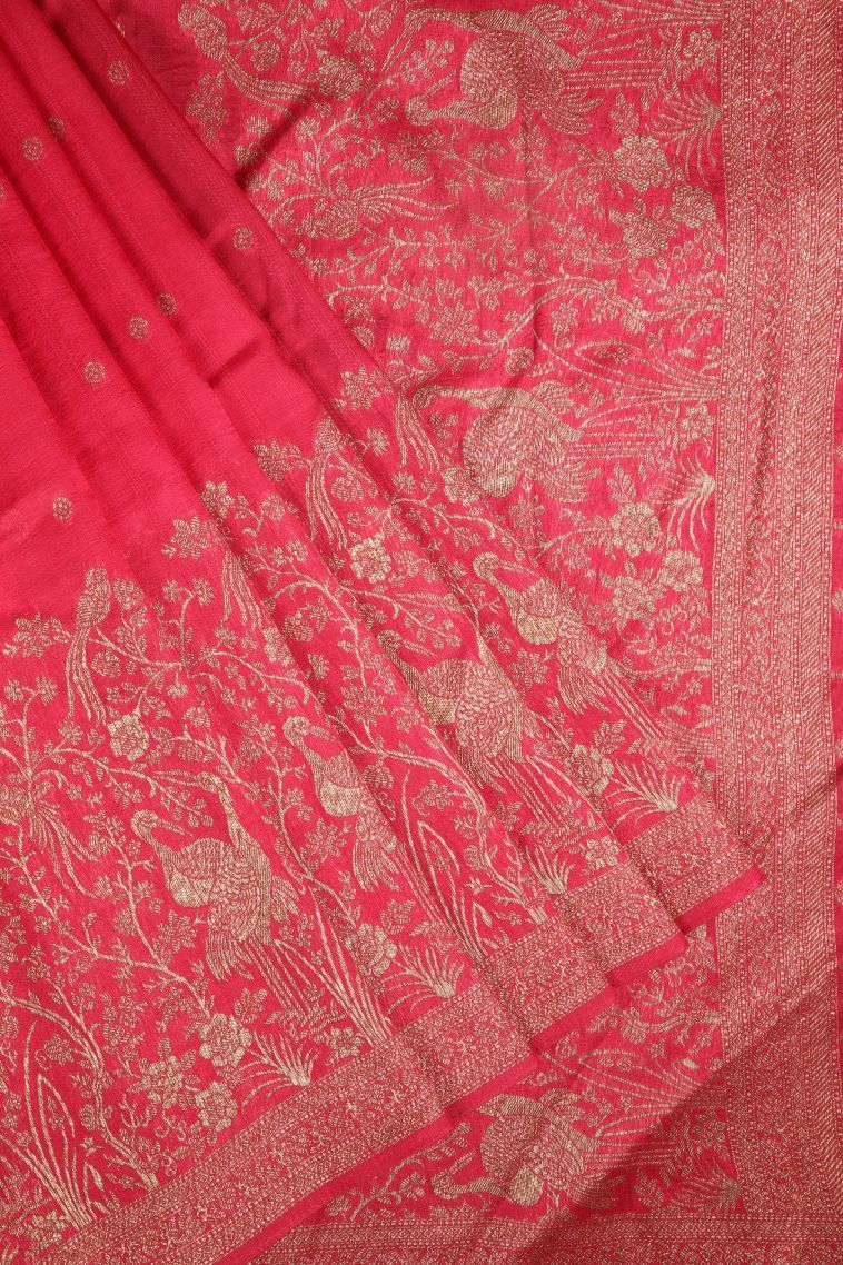 Rouge Pink Banaras Sarees with Copper Zari Buttis (small Dots Or Motifs) view 1