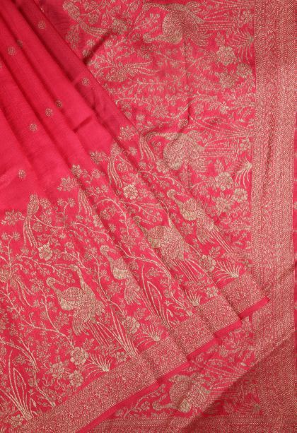 Rouge Pink Banaras Sarees with Copper Zari Buttis (small Dots Or Motifs)