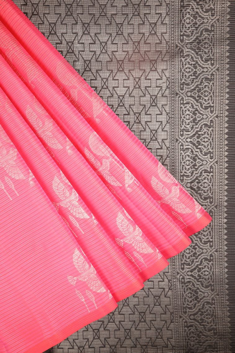 Strawberry Pink Soft Silk Saree with Silver Zari The Soft Silk Saree In Yellow Captures The Essence Of Tradition With I view 1