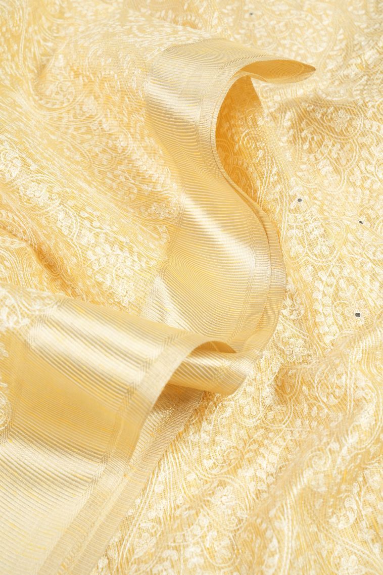 Cream White Organza Saree with Without Zari Zari Floral Patterns view 4