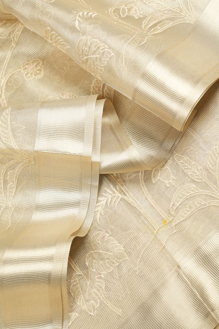 Gold Organza Saree with Without Zari Zari Floral Patterns view 4