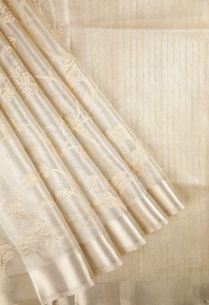Gold Organza Saree with Without Zari Zari Floral Patterns