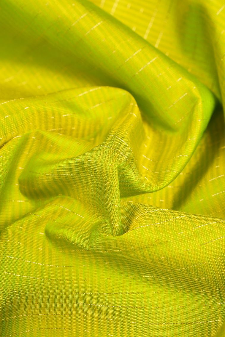 Lime Green Soft Silk Saree with Gold Zari Stripes view 4
