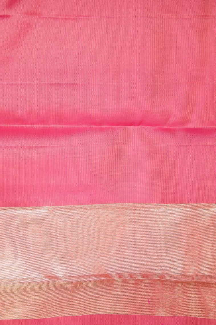 Coral Pink Kanchipuram Silk Sarees with Gold Zari Geometric Shapes view 3