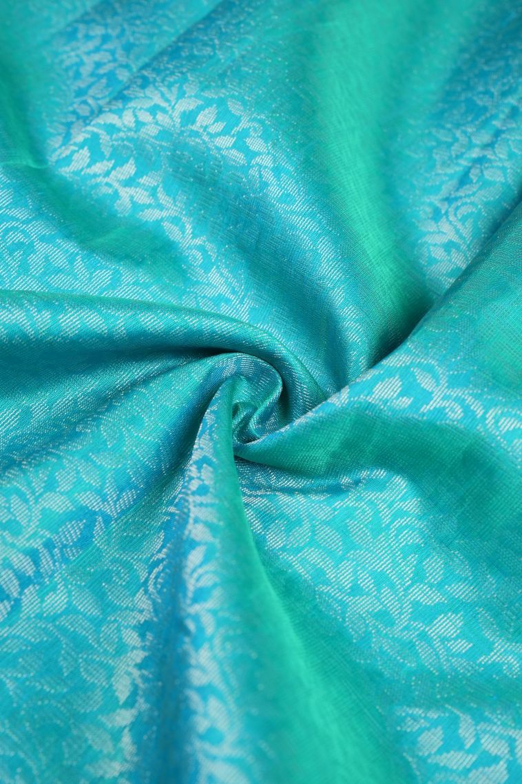 Arctic Blue Soft Silk Saree with Silver Zari Floral Patterns view 4