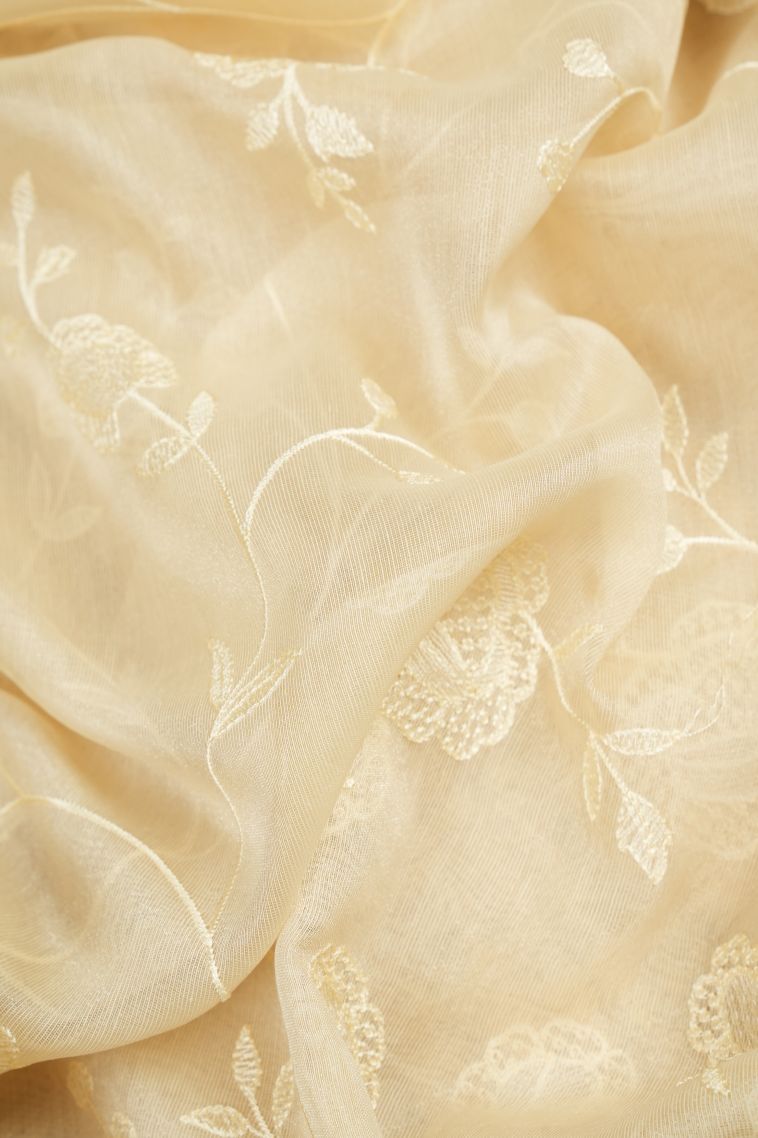 Cream White Organza Saree with Without Zari Zari Floral Patterns view 4