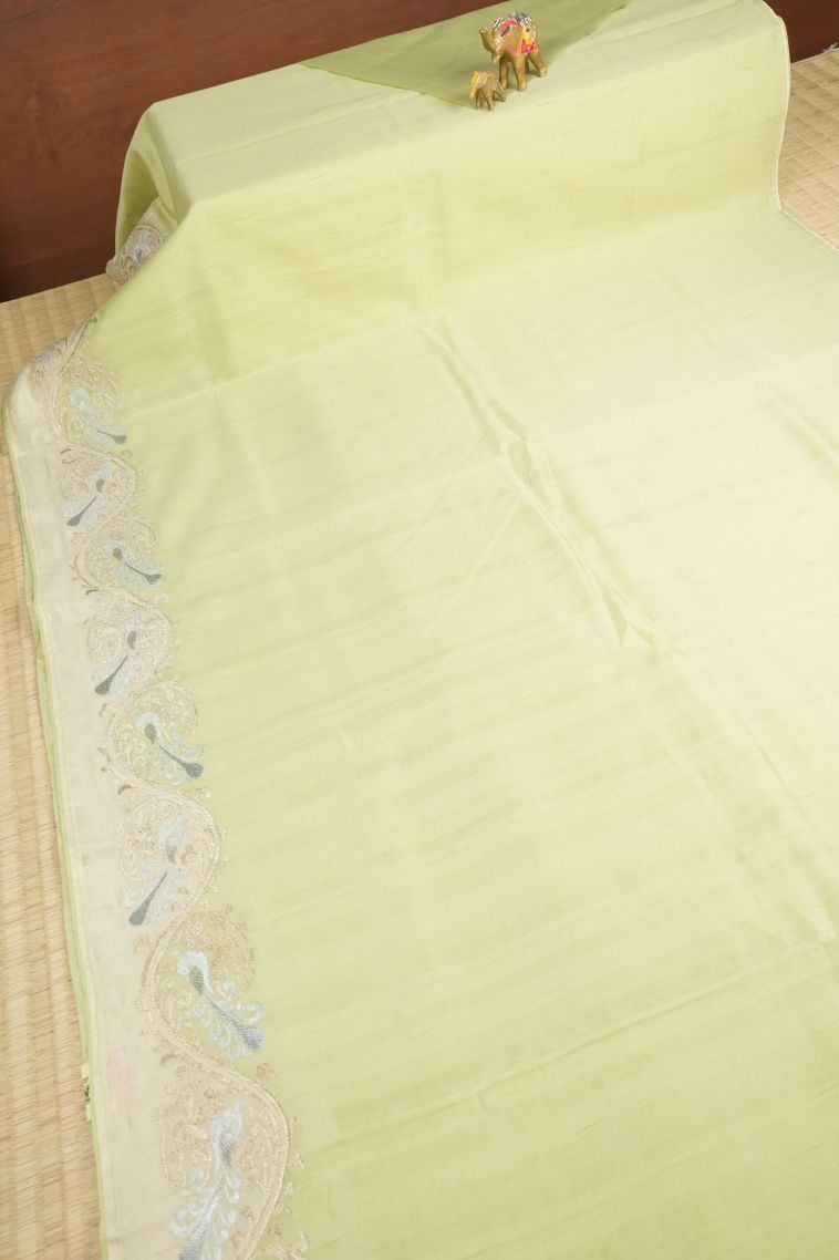 Pistachio Green Tussar Saree with Without Zari Zari Plain view 2