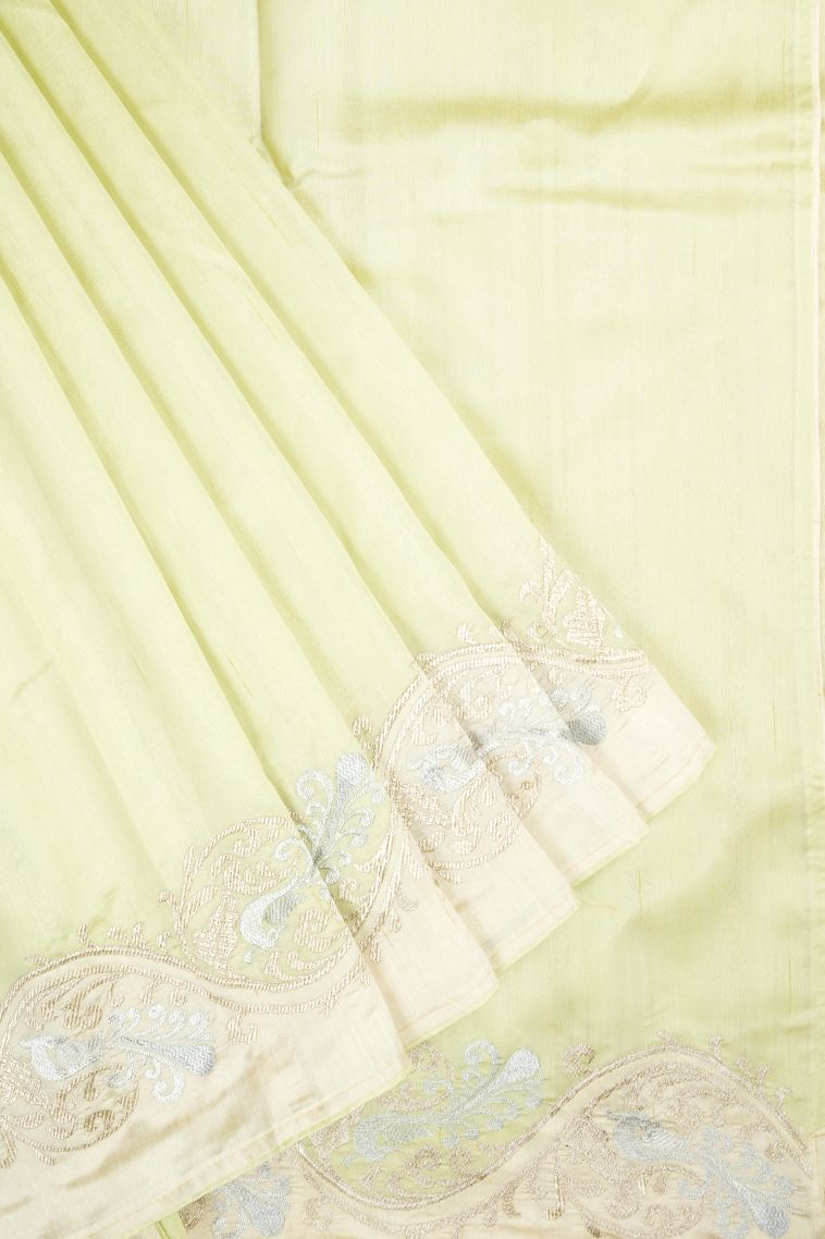Pistachio Green Tussar Saree with Without Zari Zari Plain view 1