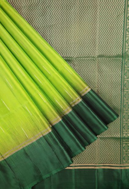 Chartreuse Green Soft Silk Saree with Gold Zari Stripes