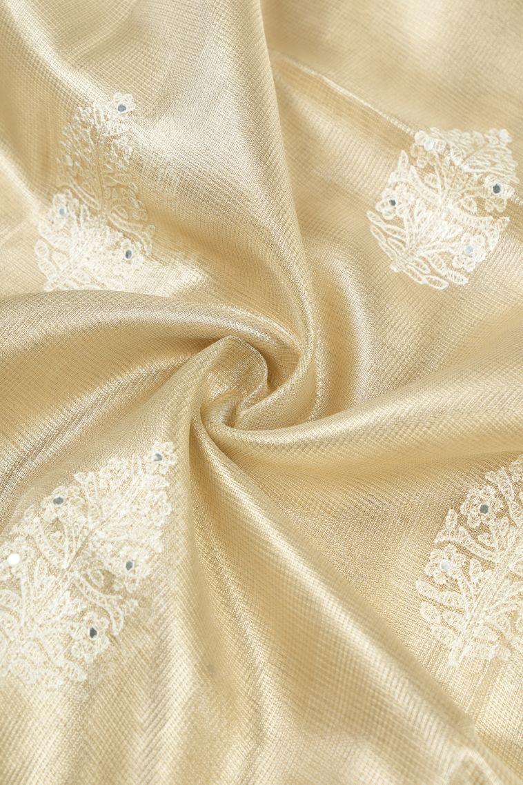 Gold Organza Saree with Without Zari Zari Floral Patterns view 4