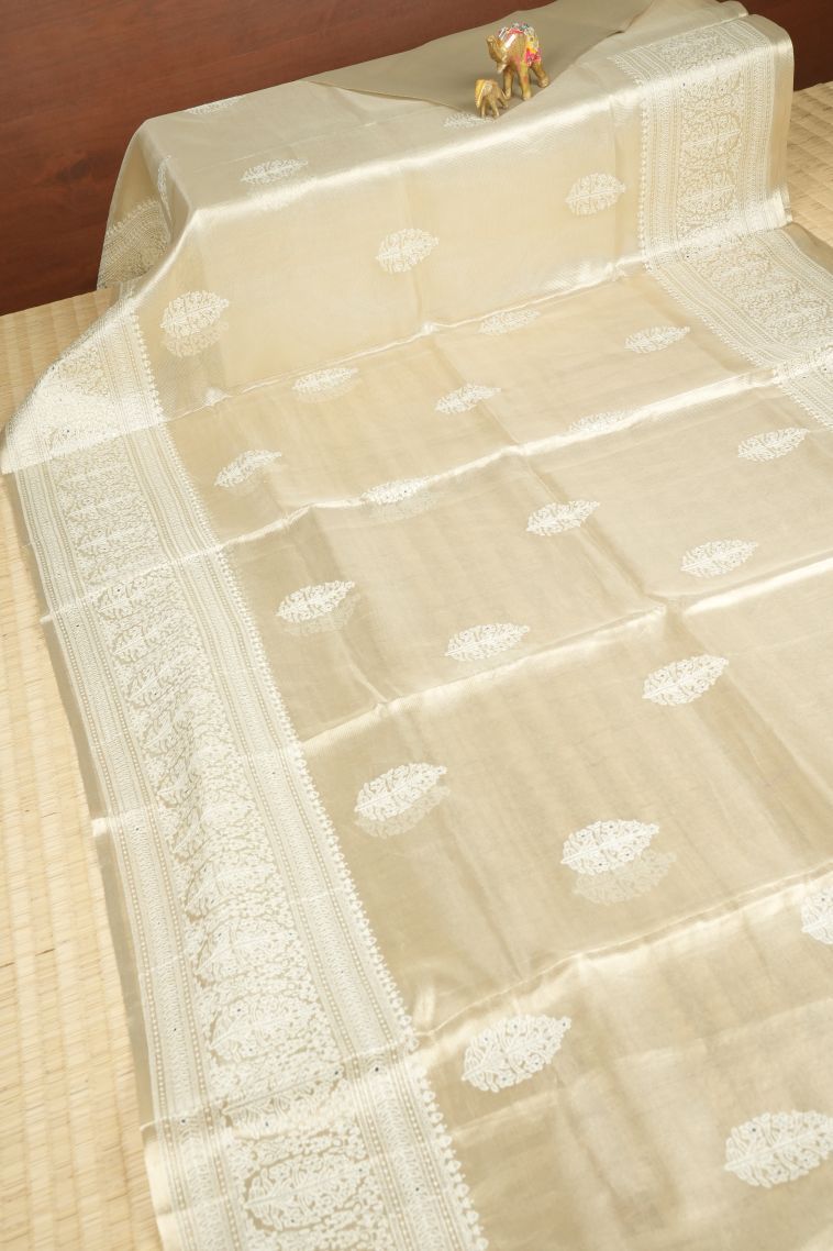 Gold Organza Saree with Without Zari Zari Floral Patterns view 2