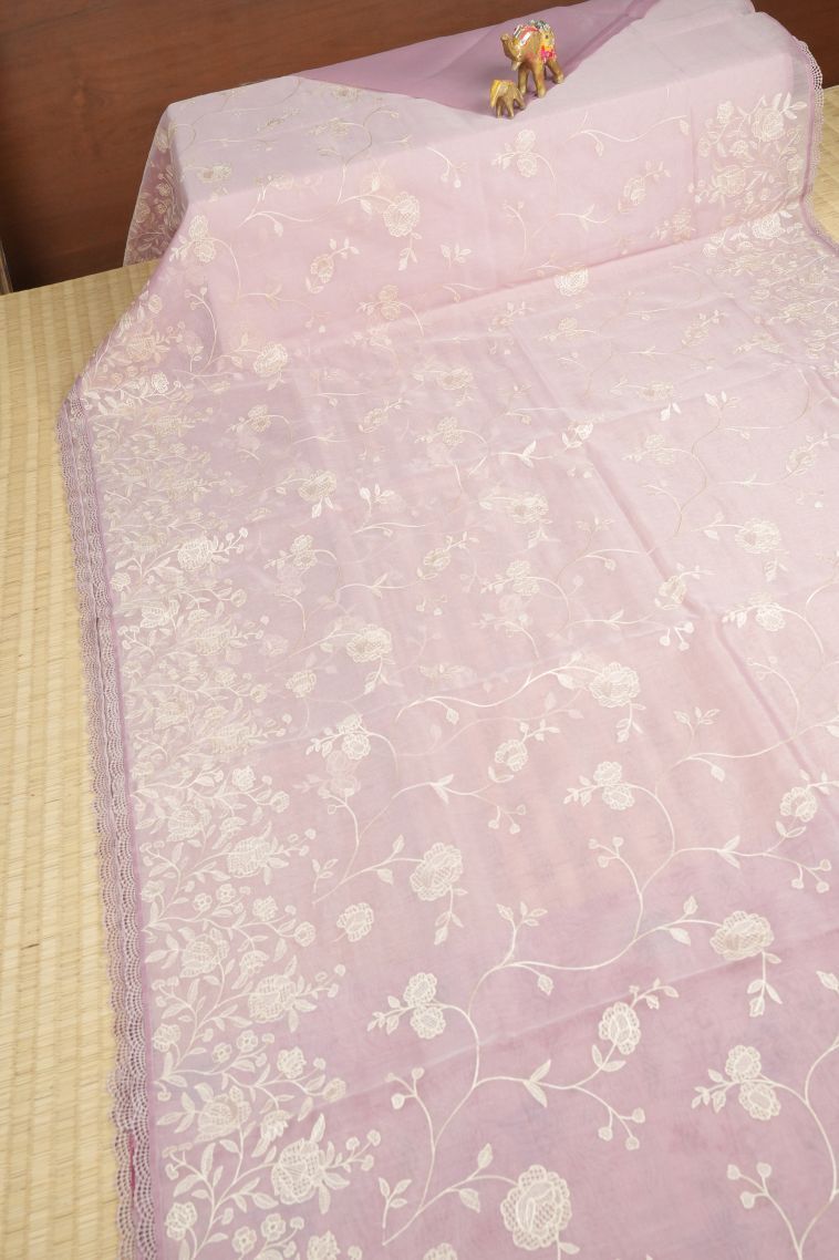 Crepe Pink Organza Saree with Without Zari Zari Floral Patterns view 2