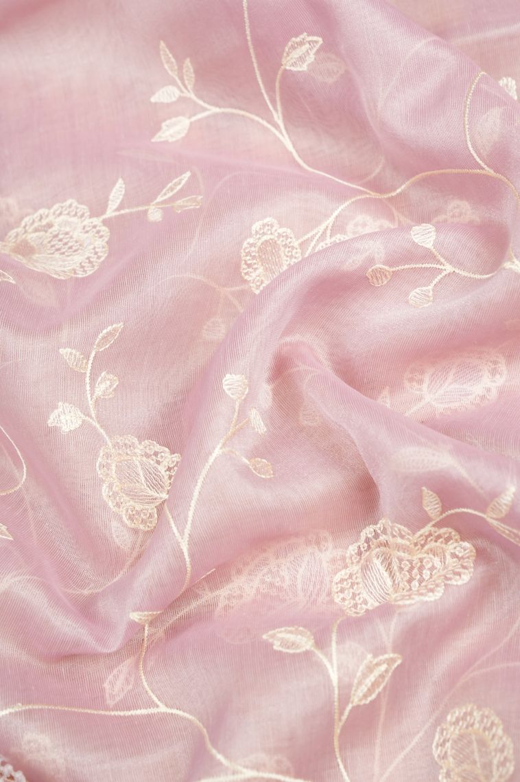 Crepe Pink Organza Saree with Without Zari Zari Floral Patterns view 4