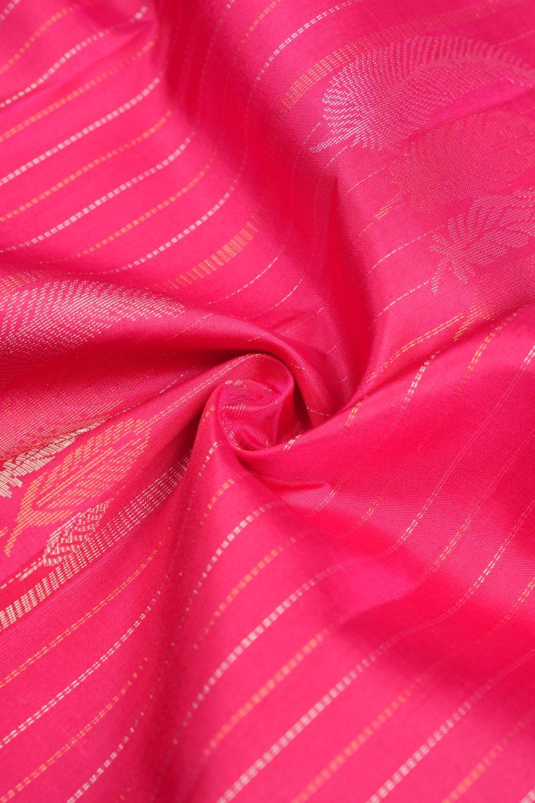 Hot Pink Soft Silk Saree with Silver Zari Stripes view 4
