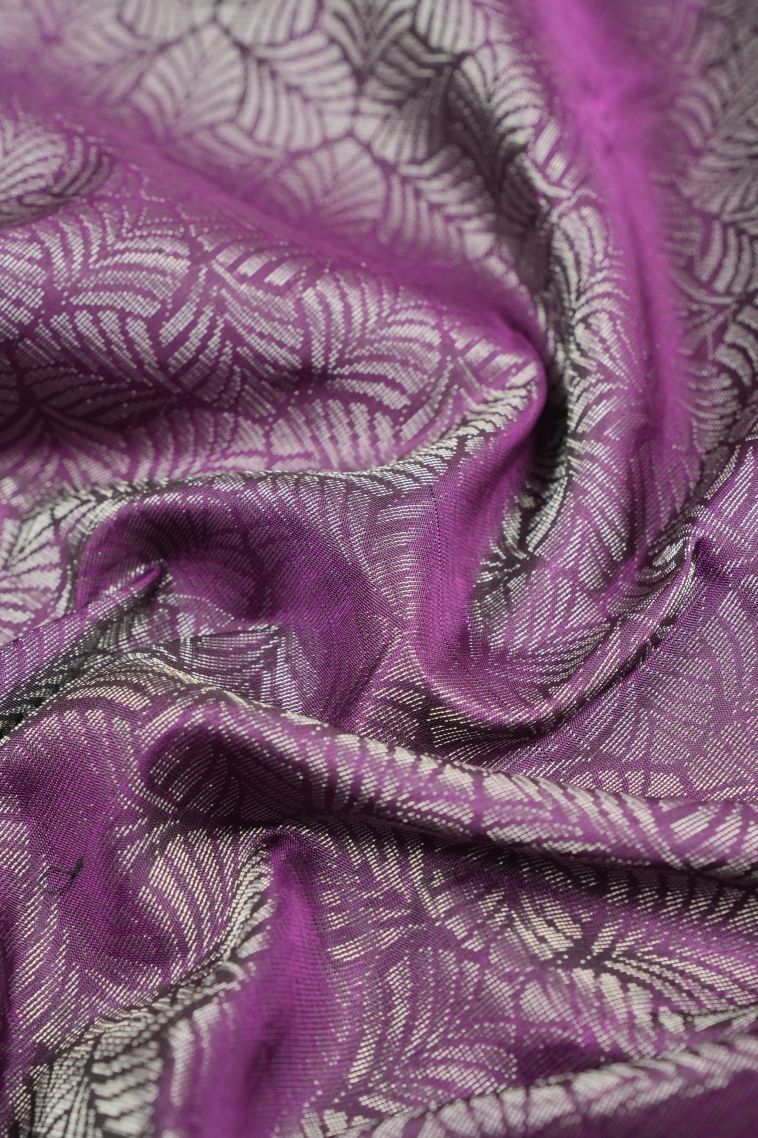 Bosenberry Purple Soft Silk Saree with Silver Zari Floral Patterns view 4