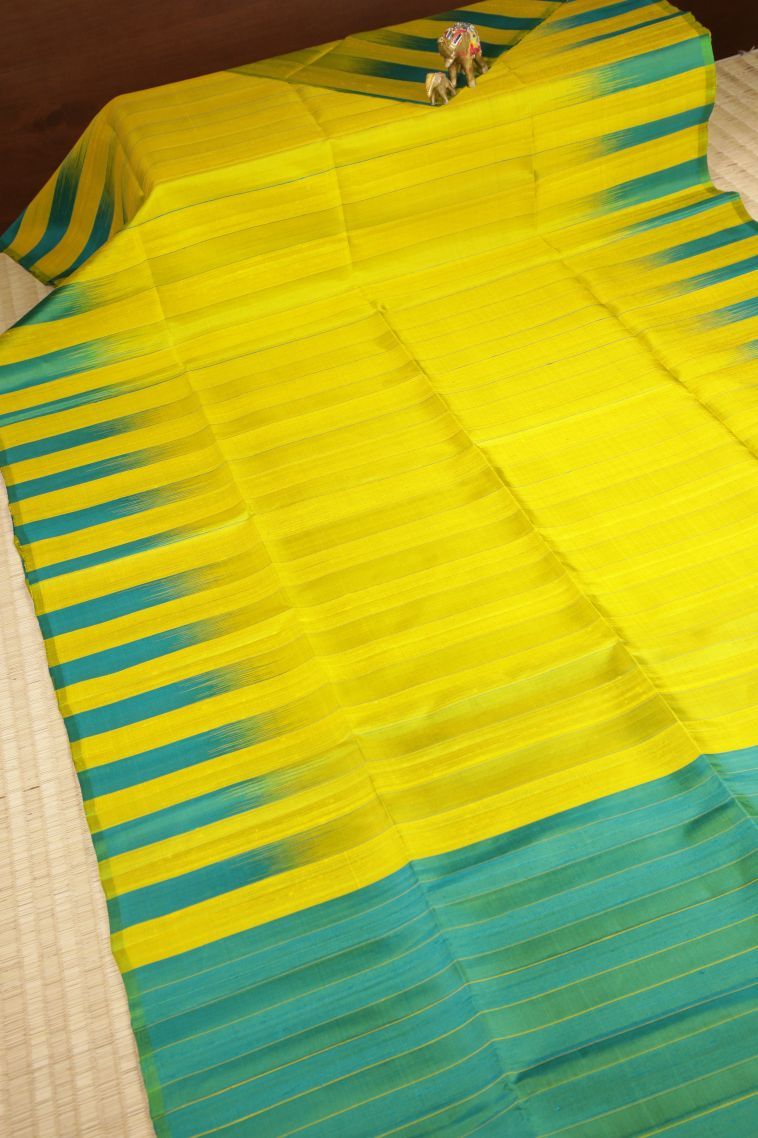 Chartreuse Green Soft Silk Saree with Silver Zari Plain view 2