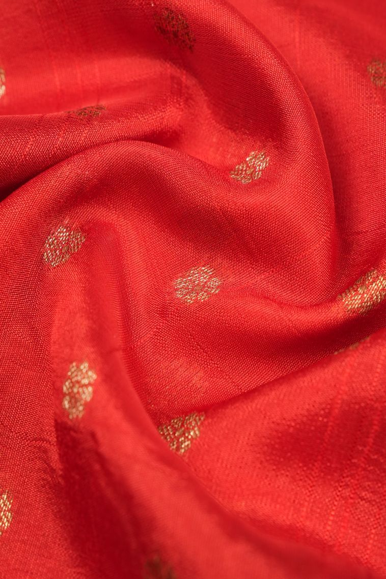 Candy Red Banaras Sarees with Copper Zari Buttis (small Dots Or Motifs) view 4