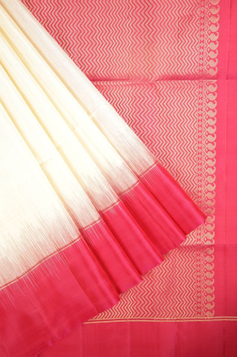 Cream White Soft Silk Saree with Silver Zari Stripes view 1