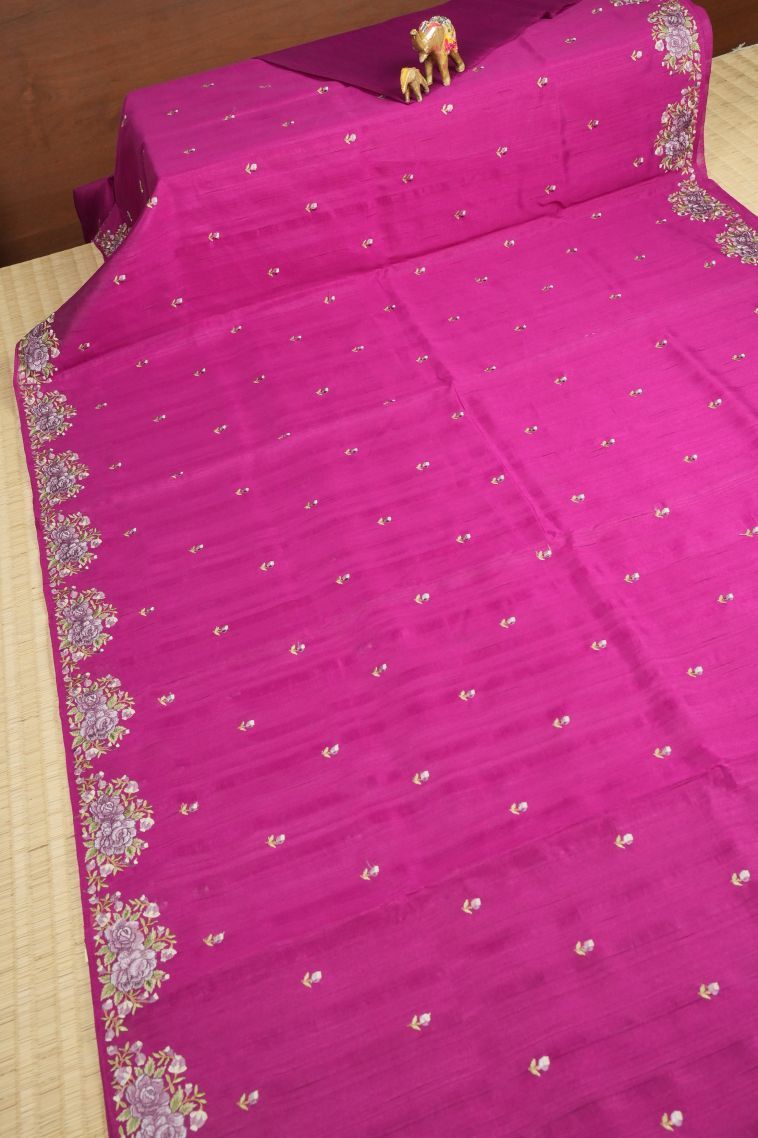 Magenta Purple Tussar Saree with Without Zari Zari Buttis (small Dots Or Motifs) view 2