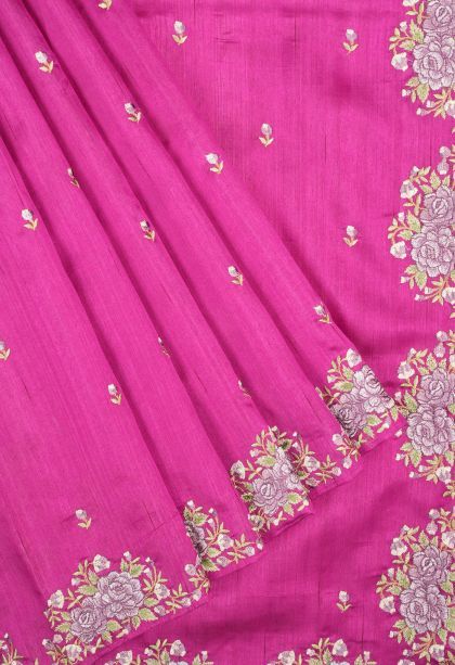 Magenta Purple Tussar Saree with Without Zari Zari Buttis (small Dots Or Motifs)