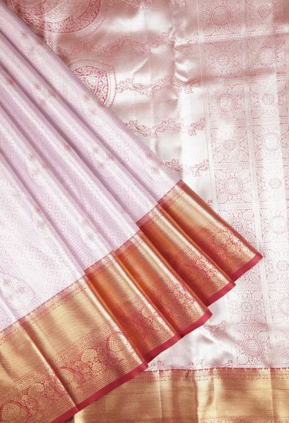 Lavender Purple Tissue Silk Sarees with Silver Zari Floral Patterns