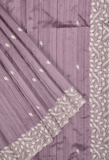 Mauve Purple Tussar Saree with Without Zari Zari Buttis (small Dots Or Motifs)