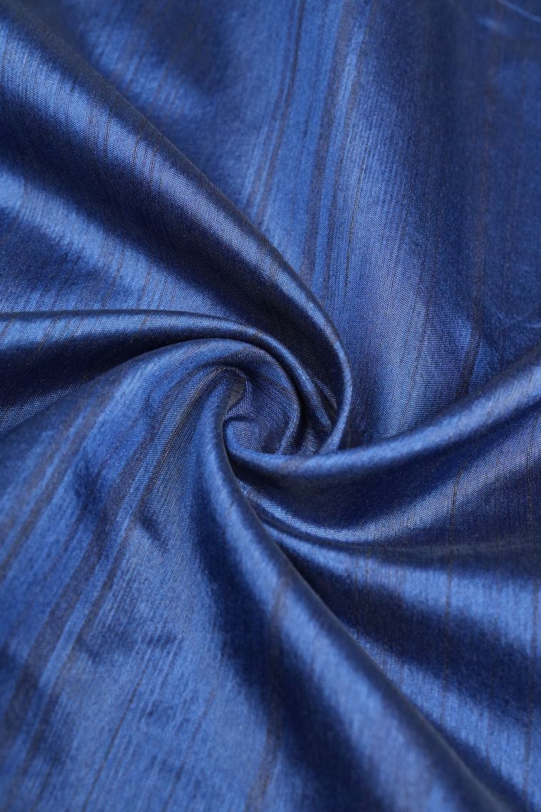 Admiral Blue Tussar Saree with Without Zari Zari Plain view 4