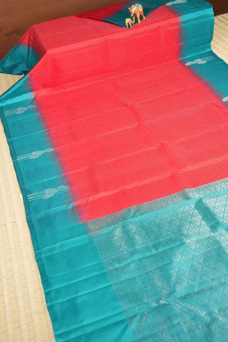 Punch Pink Soft Silk Saree with Silver Zari Stripes view 2